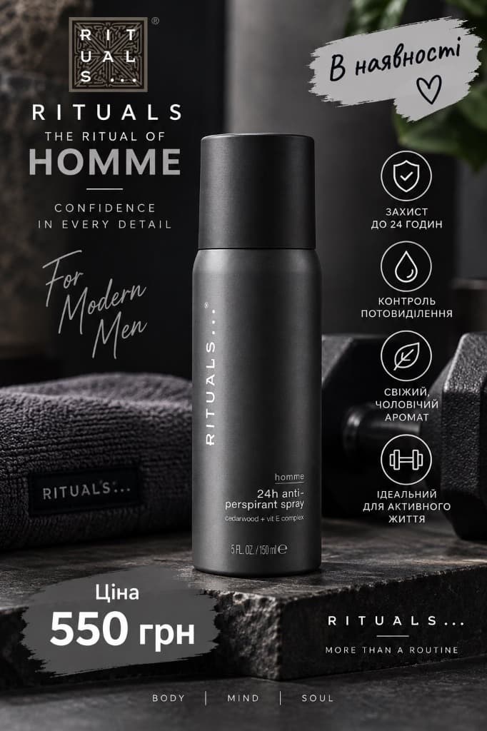 Чоловічий антиперспірант-спрей Rituals The Ritual of Homme 24h anti-perspirant spray 150 мл